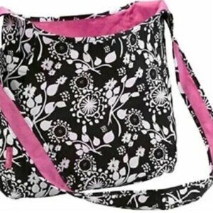 Thirty One Reversible Hobo Tote Purse Bag Black And White Floral Pink Crossbody
